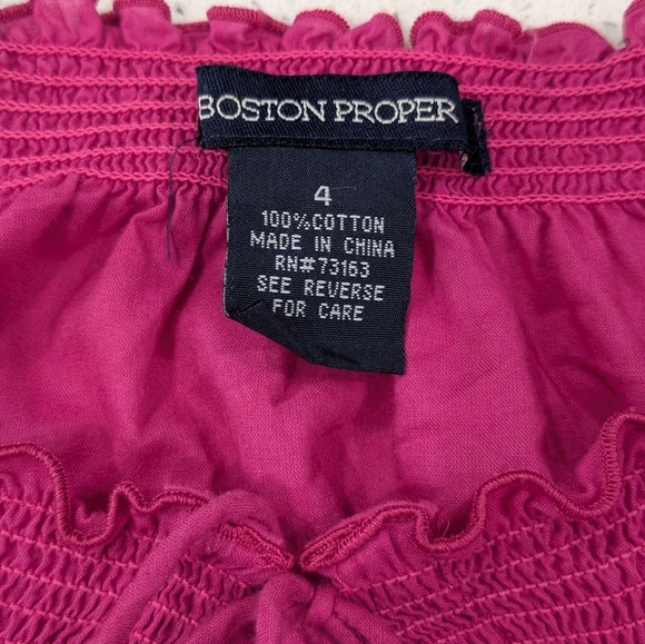 Boston Proper Pink Cotton Top Blouse Floral Embroidery Smocked Ruffle Spring 4 - Picture 10 of 11